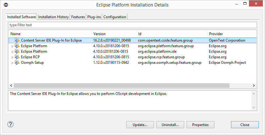 Eclipse Installation Details