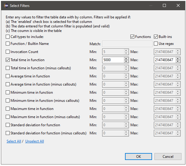 Profiler filter rows